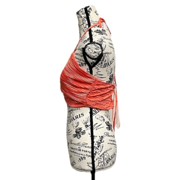 Sincerely Jules Orange Crinkle Pleated Halter Crop Top Ruched Boho Coastal L - Picture 5 of 11